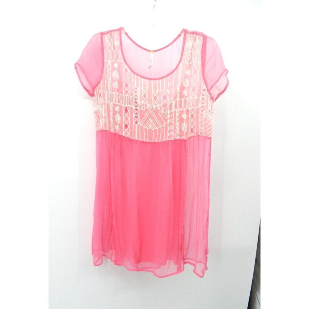 Free People Pink Sheer Embroidered Mini Dress - Picture 1 of 7